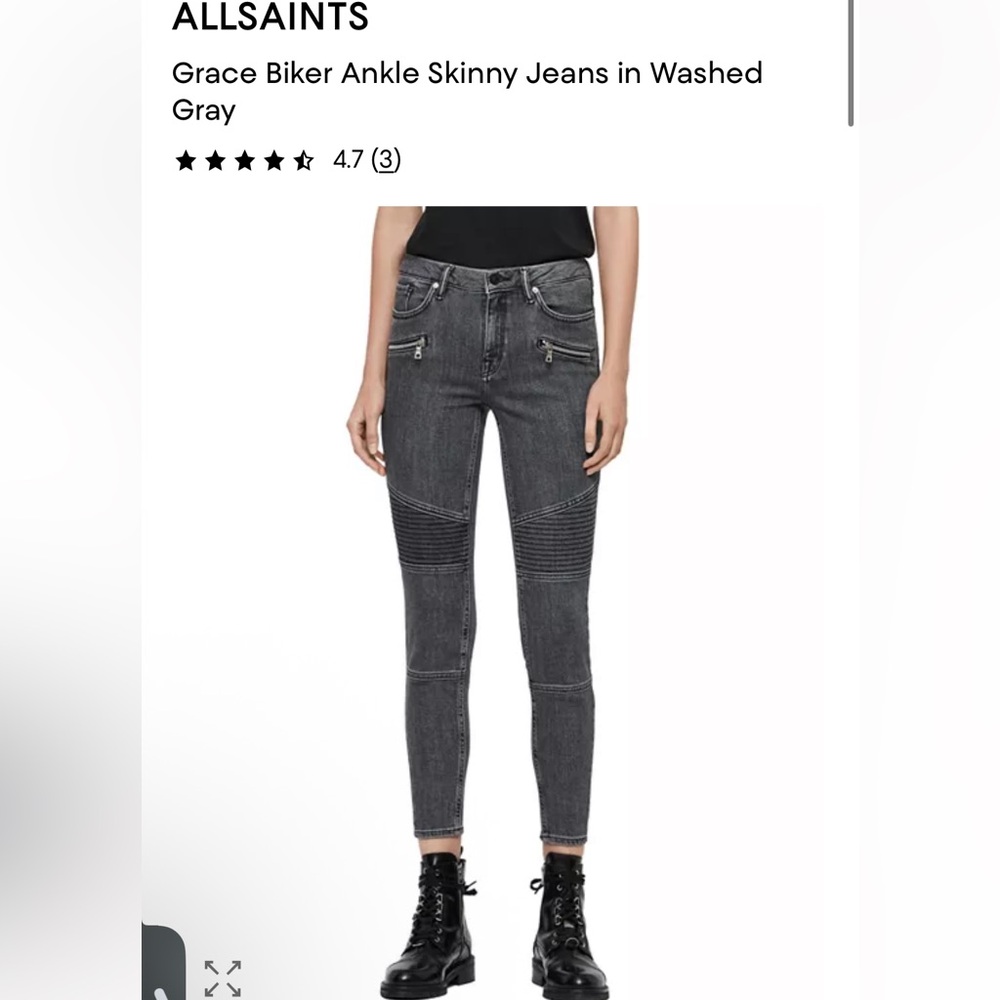 AllSaints Gray Grace Biker Ankle Skinny Jeans